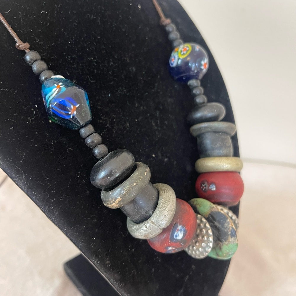Handcrafted Multicolor Beaded Necklace Jewelry Old Beads African Rare Antique - Picture 2 of 7